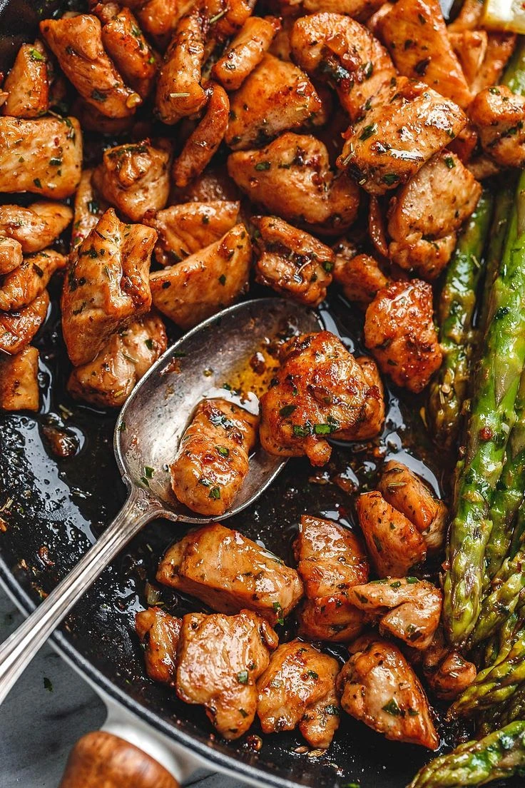 Garlic Butter Chicken Bites with Lemon Asparagus